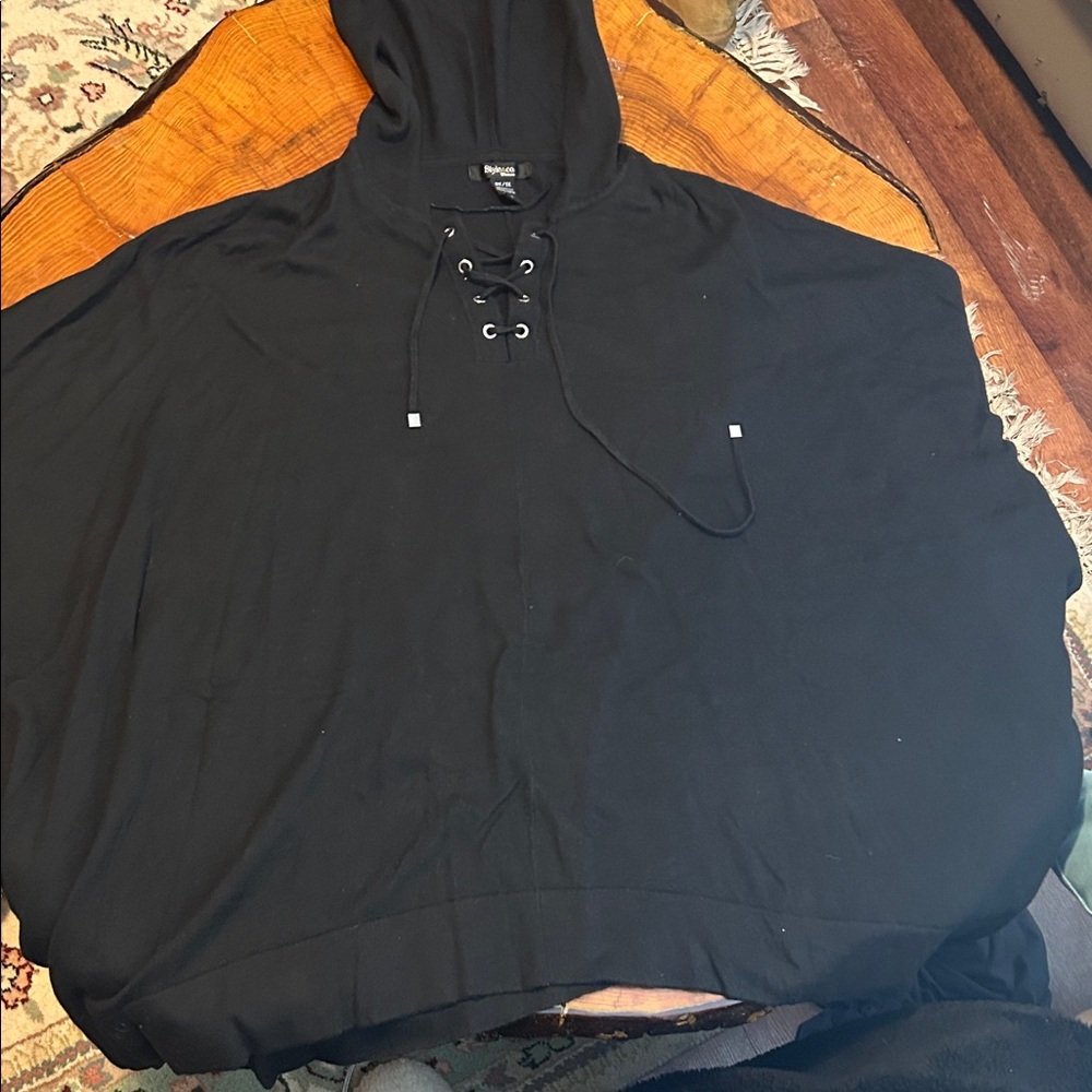 Style & Co Black Hooded Poncho with Lace-Up Detail Sweater 0X/1X NWT
